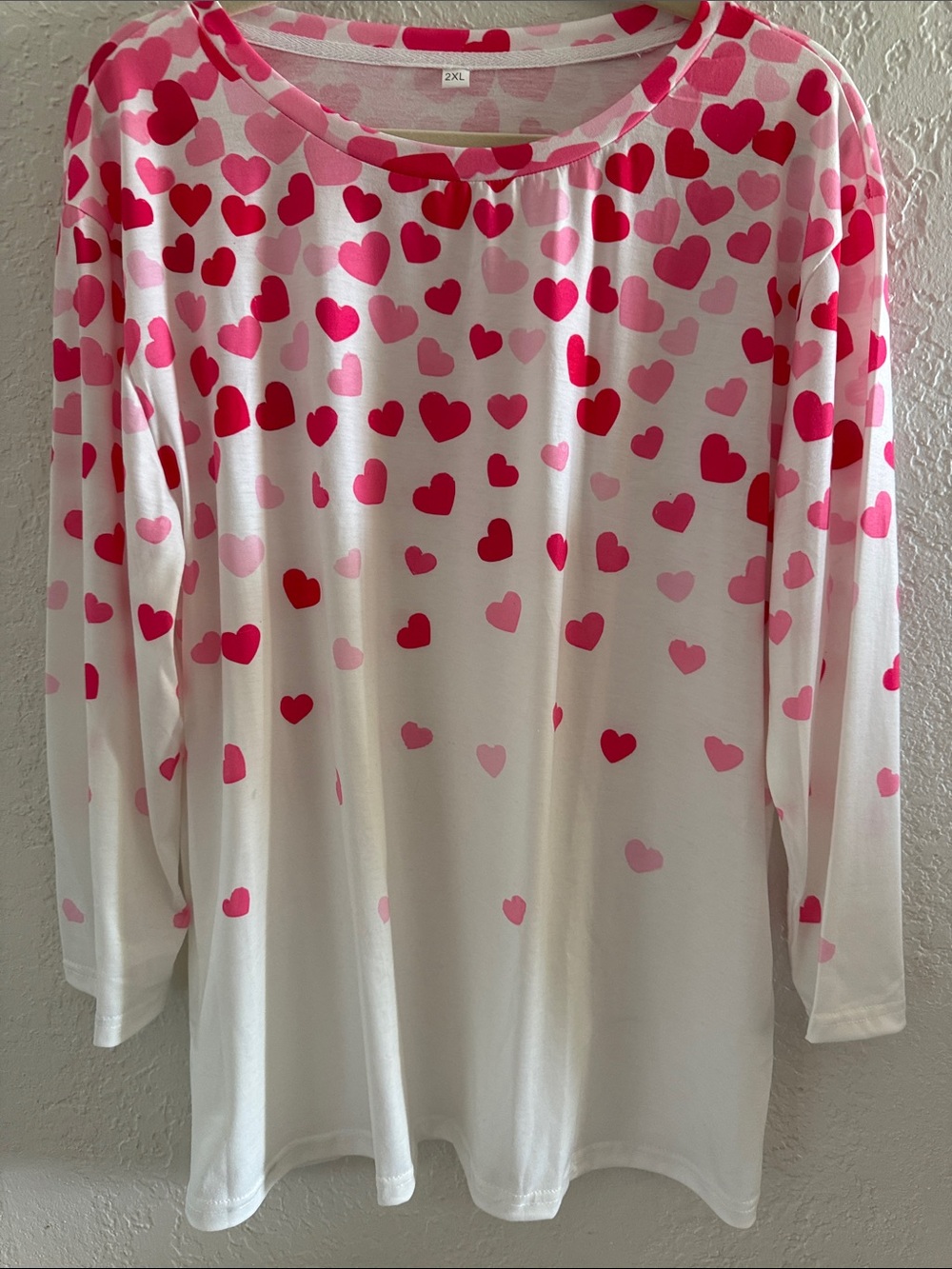 Large 23” ptp Women’s Heart Print Long Sleeve Top Pink/Red New